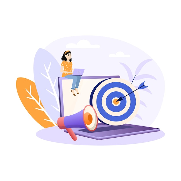 Illustrazione di marketing di nicchia concetto di targeting comportamentale dardo bersaglio segmentazione di marketing customer care customer relationship management crm.