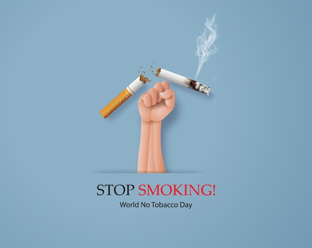 Niet roken en world no tobacco day-kaart met handantisigaret in papiercollagestijl met digitaal vaartuig.