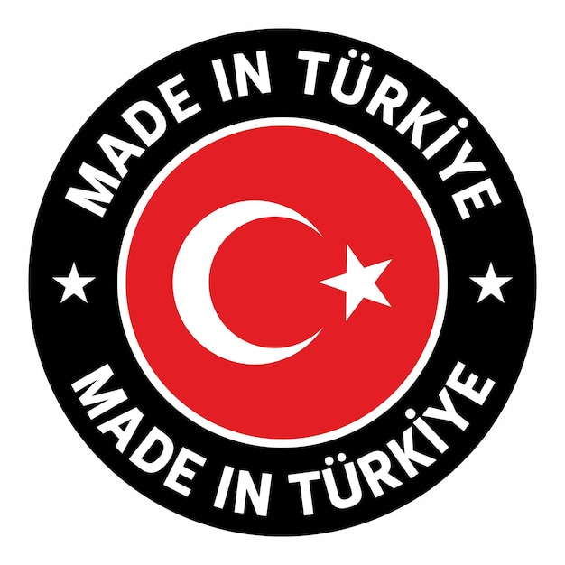 Nieuw gemaakt in turkije-logo. geïsoleerde rode vlag op een zwarte achtergrond