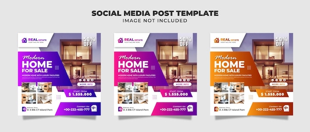 Nieuw modern huis te koop sociale media Instagram post, flyer en banner sjabloon