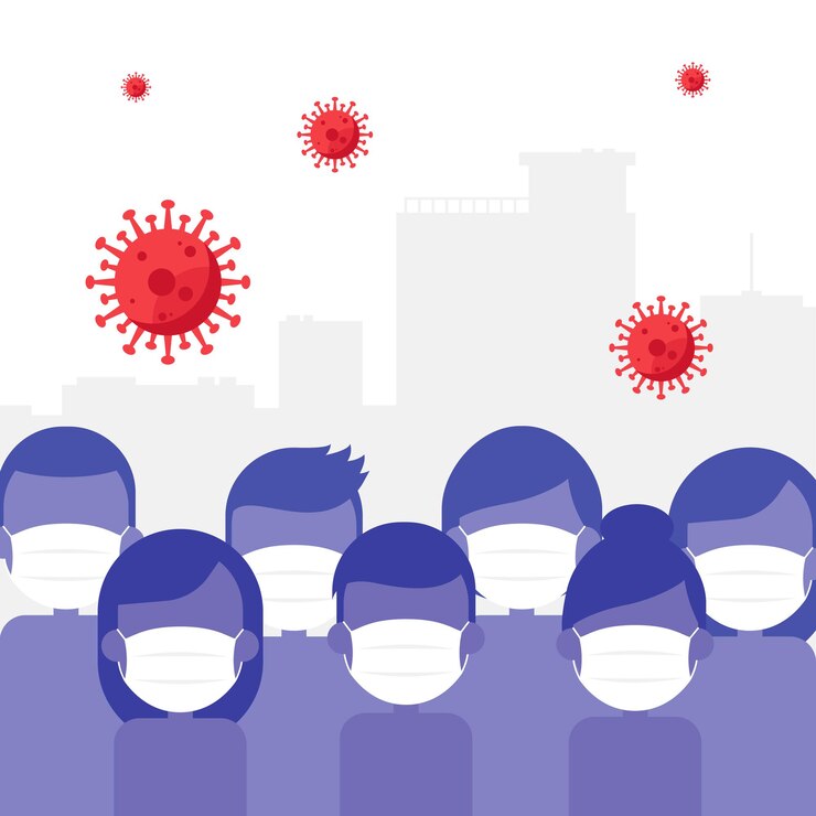 Vector nieuw normaal levensstijlconcept tijdens covid19-uitbraak om de epidemie van coronavirus decoratief te beperken met mensen die een masker dragen om de verspreiding te vertragen vectorillustratie slow