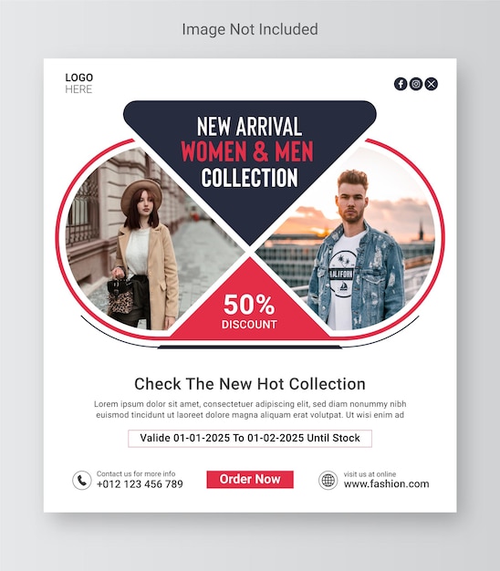 Vector nieuwe aankomst fashion sale social media post en web banner sjabloon