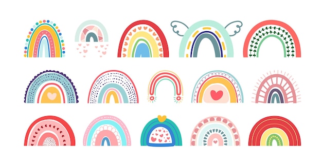 Nieuwe Boho regenbogen set geïsoleerd op een witte achtergrond In schattige delicate pastelkleuren