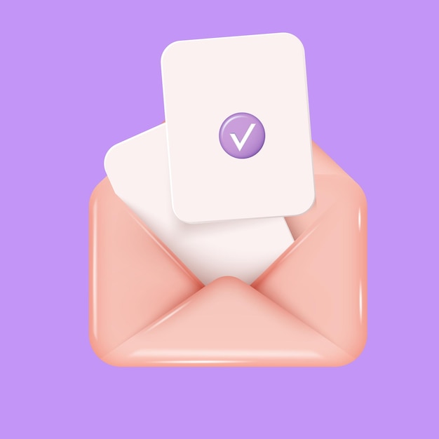 Nieuwe e-mail met paars vinkje roze enveloppicon