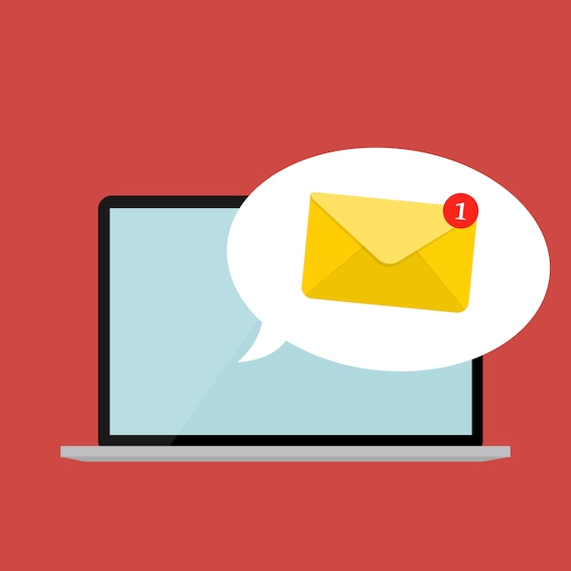 Nieuwe e-mail op het laptop notificatie concept. Vector illustratie