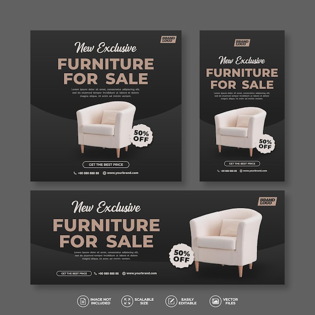 Nieuwe exclusieve sofa furniture sale promotionele bundel set voor social media post en verhaal sjabloon vector sjabloon