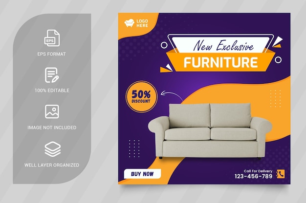 Nieuwe moderne meubels voor sociale media en instagram-postsjabloon