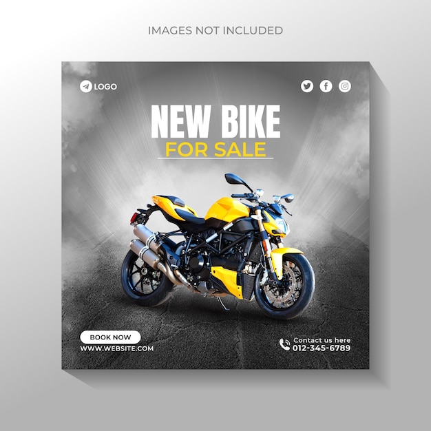 Nieuwe motorfiets verkoop Social media Fietsen sociale media post fiets service sjabloonontwerp