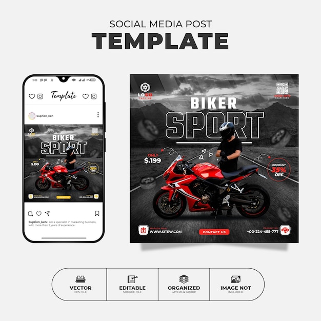 Nieuwe Sport Motorbike Social Media Instagram Post Promotie