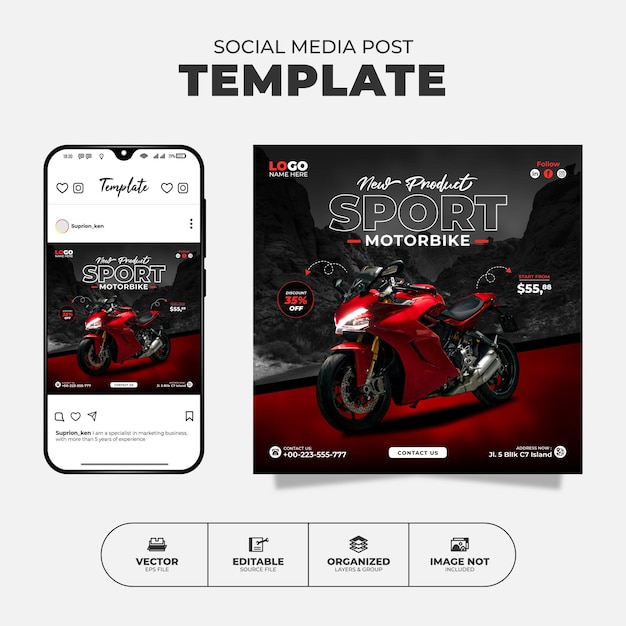 Nieuwe Sport Motorbike Social Media Instagram Post Promotie