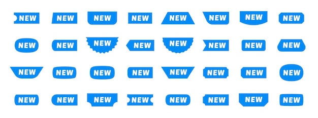 Nieuwe stickerset Verkooplabels Vector blauwe stickers en pictogrammen Winkellabels Verkooppictogrammen Label met tekst new