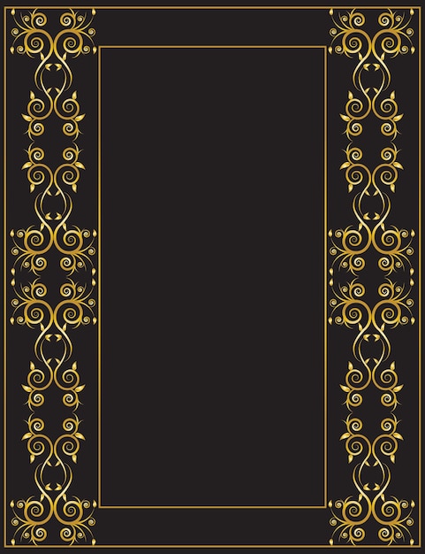 Nieuwe stijl gouden bloemen sieraad frame grens kaart achtergrond ontwerp vector op zwarte kleur