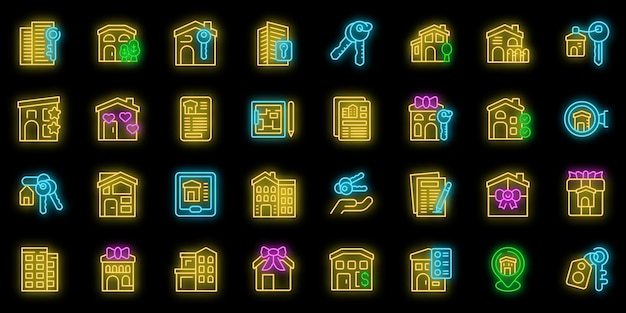 Nieuwe thuis iconen set vector neon