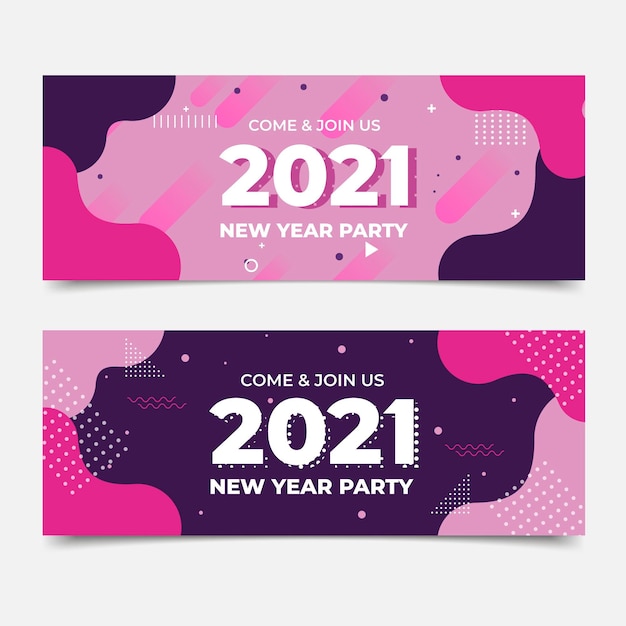 Nieuwjaar 2021 feestbanners in plat ontwerp