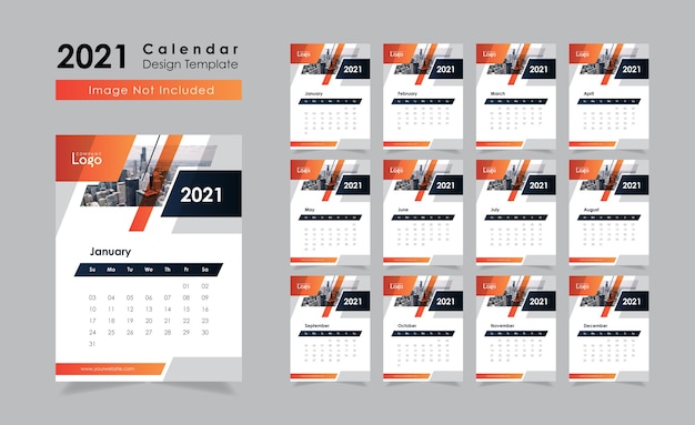 Vector nieuwjaar 2021 kalender wanddecoratie