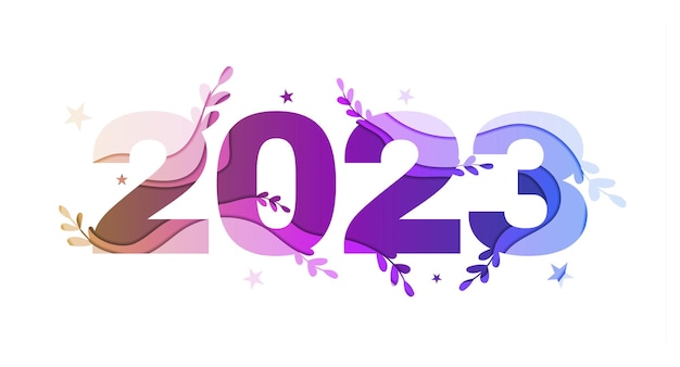 Vector nieuwjaar 2023 in paper cut effect design achtergrond template, floral color theme vector