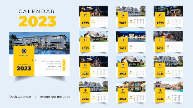 Nieuwjaar 2023 kalender sjabloonontwerp. Modern kleurrijk bureaukalenderontwerp voor zaken.