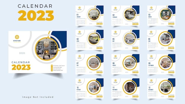 Nieuwjaar 2023 kalender sjabloonontwerp. Modern kleurrijk bureaukalenderontwerp voor zaken.