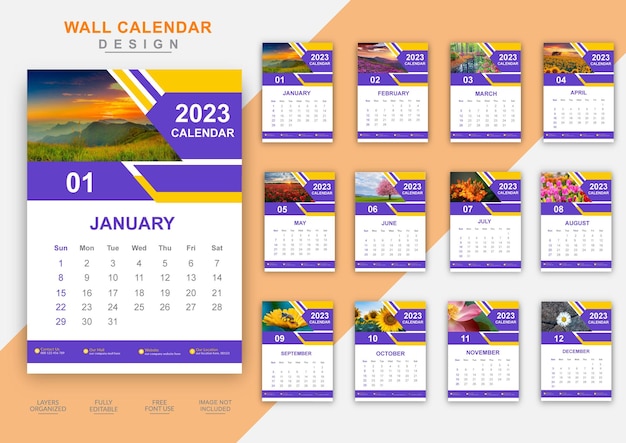 Nieuwjaar 2023 kalender stijlvol ontwerpsjabloon