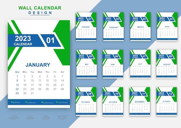 Nieuwjaar 2023 kalender stijlvol ontwerpsjabloon