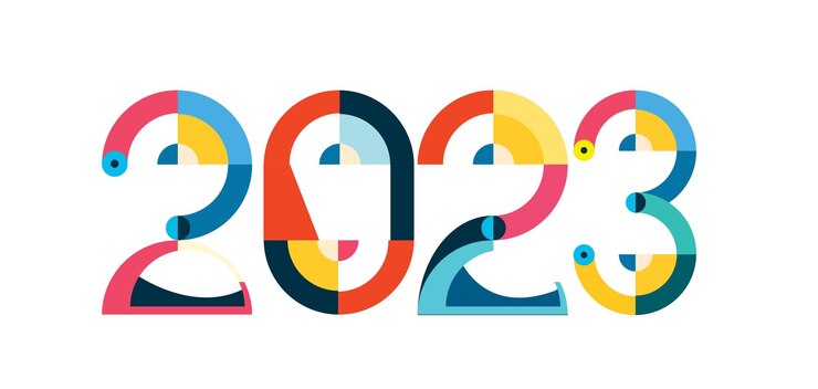 Nieuwjaar 2023 kleurrijke vectorletters voor tittel en kop