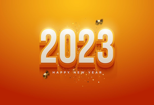 nieuwjaar 2023 met gouden 3d lintdecoratie.