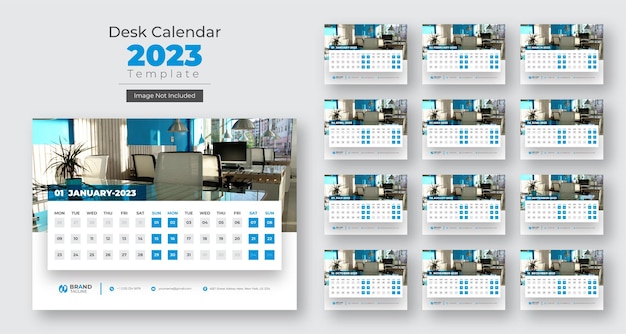 Nieuwjaar 2023 moderne eenvoudige bureaukalender ontwerpsjabloon