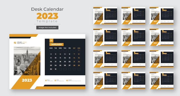 Nieuwjaar 2023 moderne eenvoudige bureaukalender ontwerpsjabloon