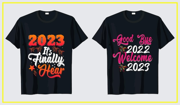 Nieuwjaar 2023 t-shirtontwerp, typografie t-shirt nieuwjaarsbundel