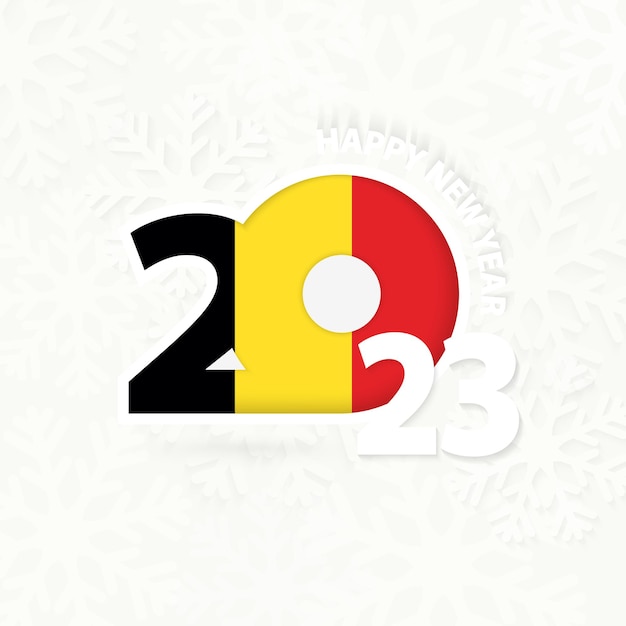 Nieuwjaar 2023 voor België op sneeuwvlokachtergrond