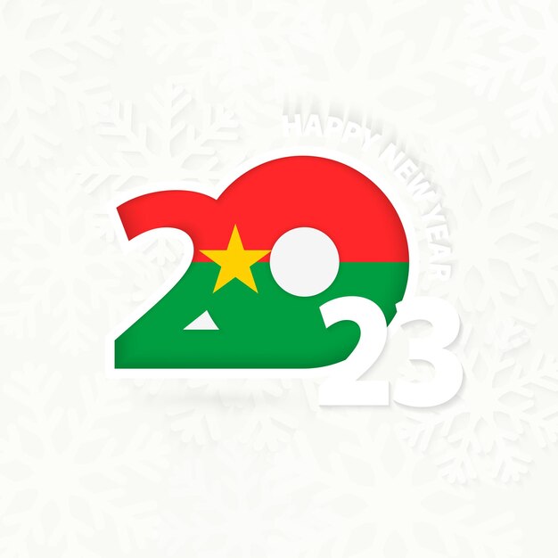 Nieuwjaar 2023 voor Burkina Faso op sneeuwvlokachtergrond