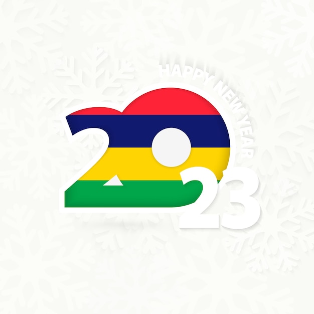 Nieuwjaar 2023 voor Mauritius op sneeuwvlokachtergrond