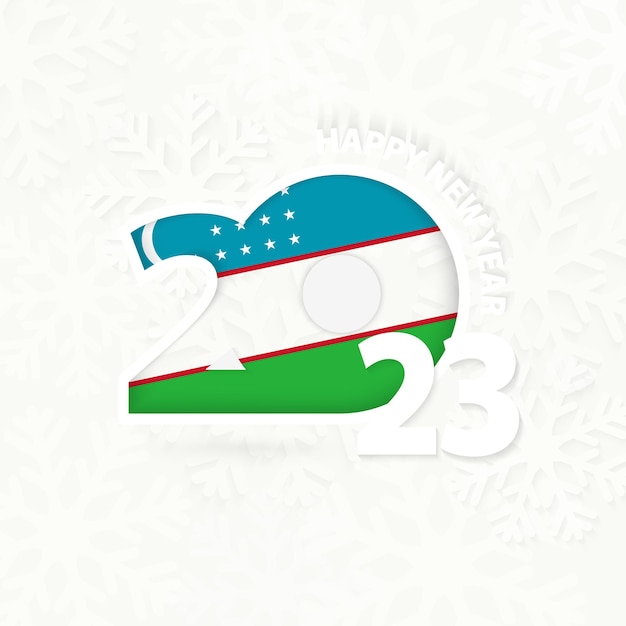 Nieuwjaar 2023 voor Oezbekistan op sneeuwvlokachtergrond
