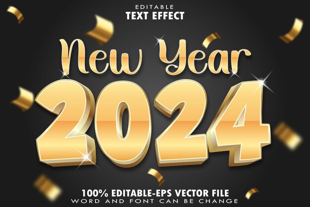 Nieuwjaar 2024 Bewerkbaar teksteffect Transform Emboss Gradient Style