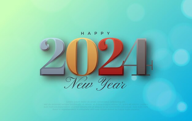 Nieuwjaar 2024 Design met kleurrijke Bokeh achtergrond Vector Premium achtergrond voor banners, posters of kalender