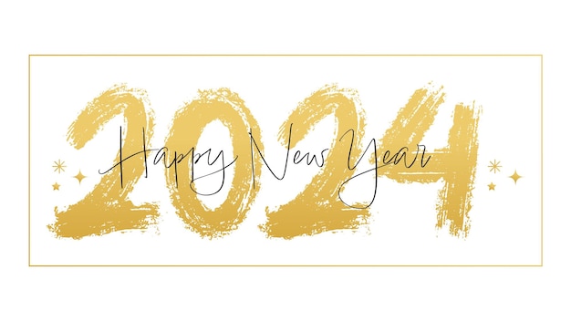 Nieuwjaar 2024 geborstelde handlettering Gouden kalligrafische compositie Vector vakantie ontwerp