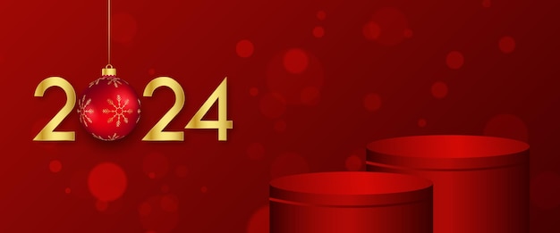 Nieuwjaar 2024 Gouden Lettering Wallpaper met 3d Empty Podium Stage Vector Design