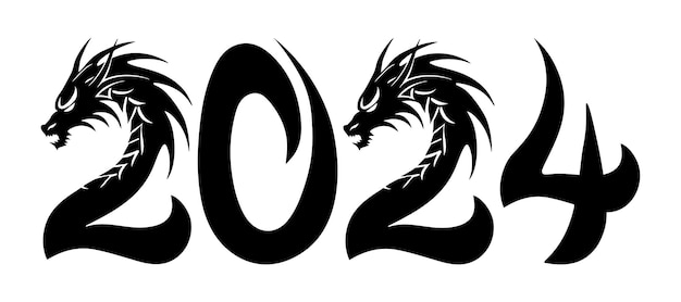 Nieuwjaar 2024 kalendernummers met het Dragon silhouet symbool van 2024 vectorillustratie