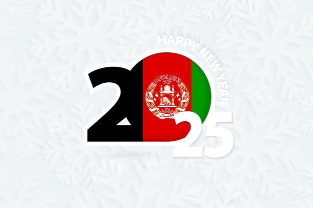 Nieuwjaar 2025 voor Afghanistan op sneeuwvlokken achtergrond