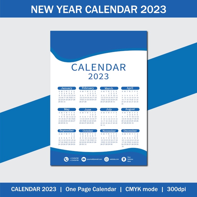 Nieuwjaar één pagina kalender 2023