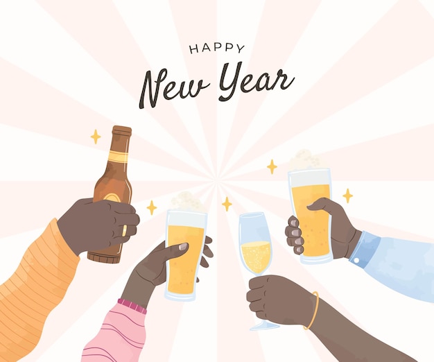 Vector nieuwjaar hand toast illustratie