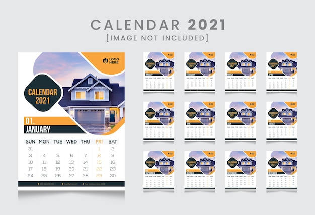 Vector nieuwjaar moderne wandkalender ontwerp 2021