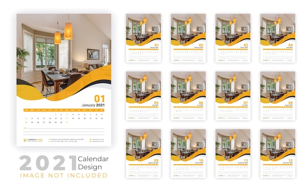 Nieuwjaar muur kalender ontwerpsjabloon 2021