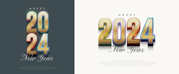 Nieuwjaar nummer 2024 ontwerp Met luxe en glanzende gouden cijfers Premium vector ontwerp voor poster banner groet en viering van gelukkig nieuwjaar 2024