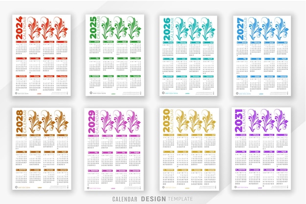 Nieuwjaar wandkalender en kleurrijke abstracte zakelijke sjabloonontwerp