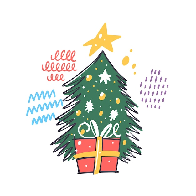 Nieuwjaar wenskaart of kerstboom vectorillustratie.