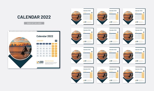 Vector nieuwjaars bureaukalender 2022