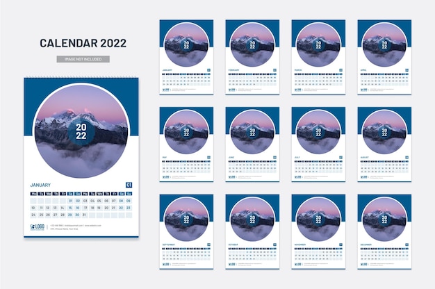 Vector nieuwjaars wandkalender 2022