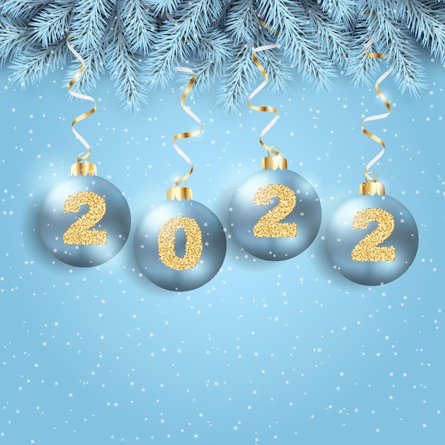 Nieuwjaarsachtergrond met kerstballen 2022