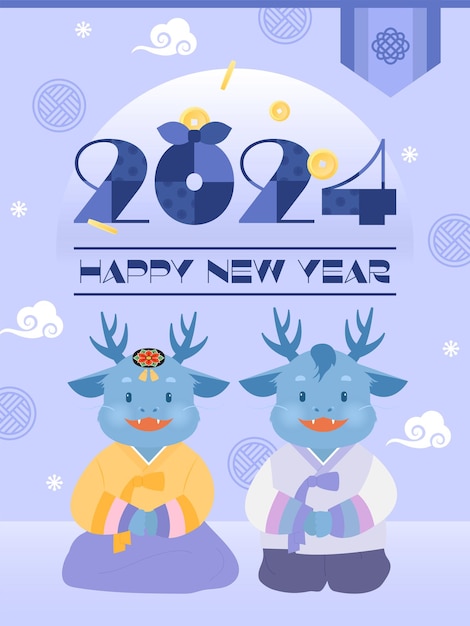 Nieuwjaarsbriefje voor 2024 met het echtpaar Blue Dragon
